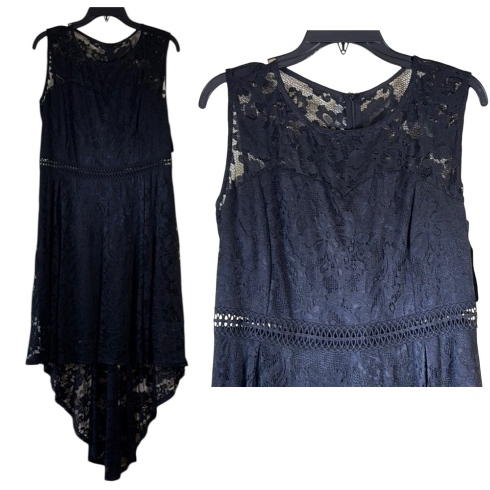 ALLANDWELL Dress‎ Black Lace Midi Sleeveless High Low in Size XL  NWT